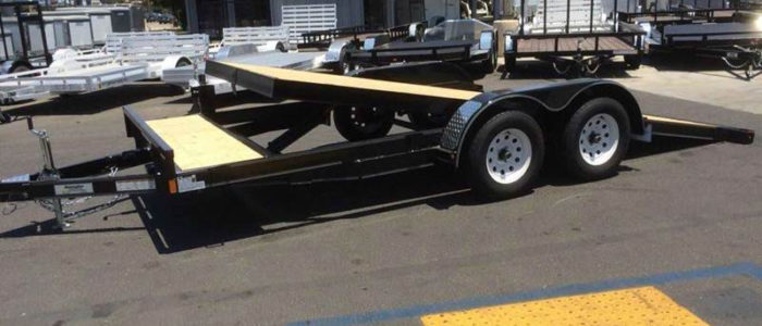 Innovative open utility trailer in parking lot