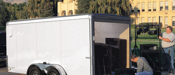 Wells Cargo enclosed cargo trailer hauling A/V equipment
