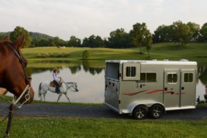 Featherlite horse trailer near a lake